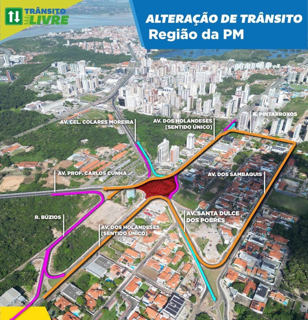 Novo fluxo de trânsito na região da rotatória da PM passa a valer nesta terça (21).